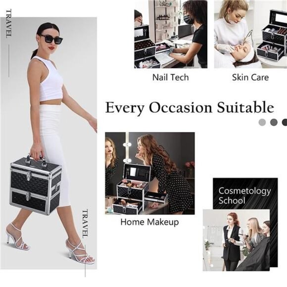 Makeup Train Case Professional Makeup Case Organizer Cosmetic Box with Drawer - Picture 4 of 6